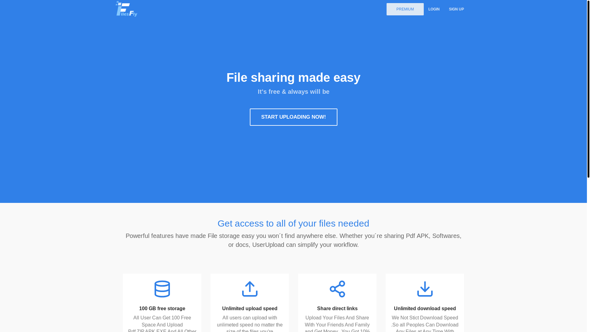 website screenshot of https://filesfly.cc/