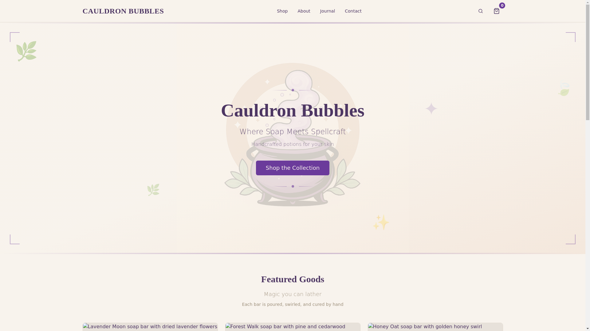 website screenshot of https://cauldron-crafted-shop.pages.dev/