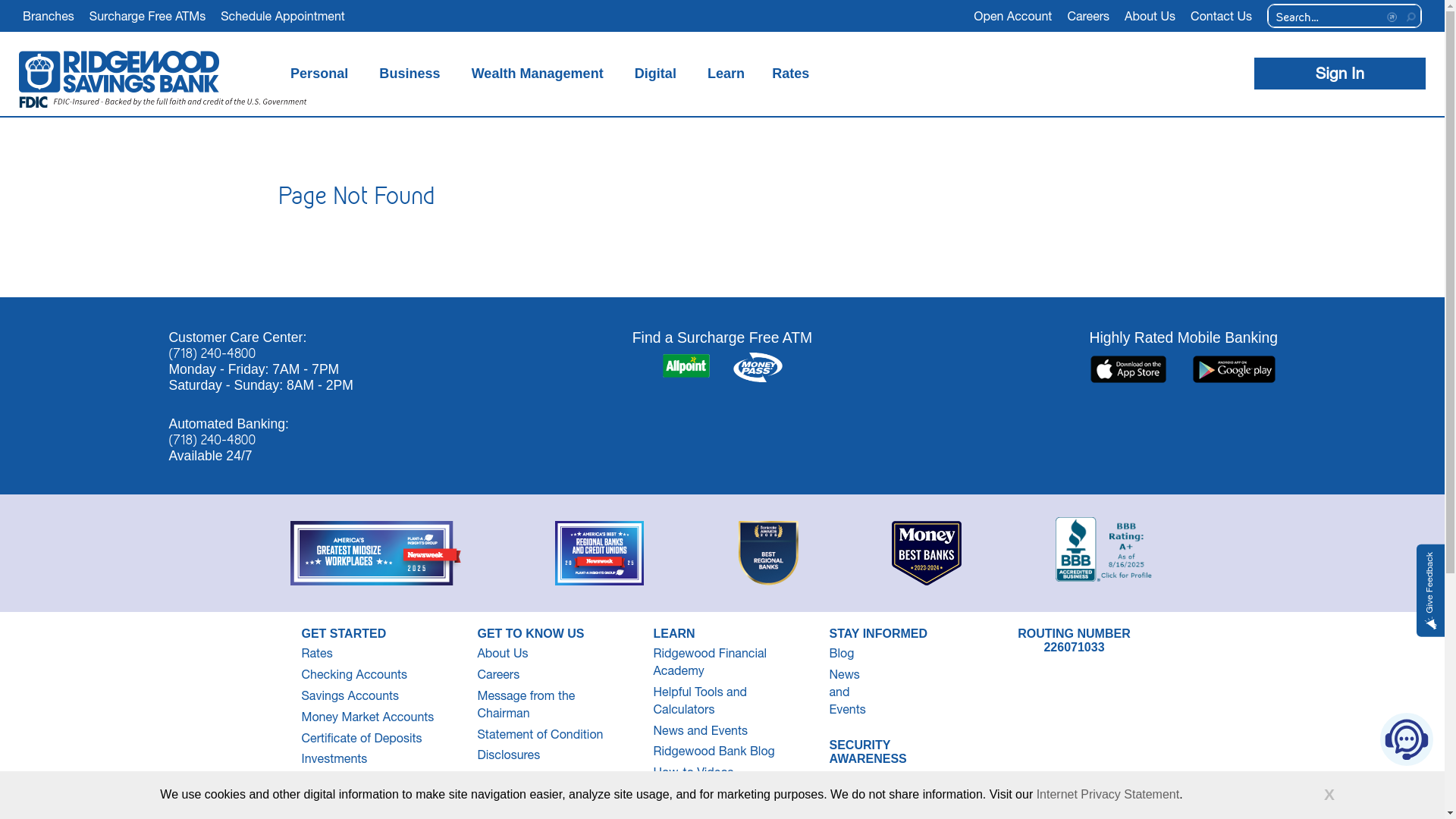 website screenshot of https://www.ridgewoodbank.com/home/site/404