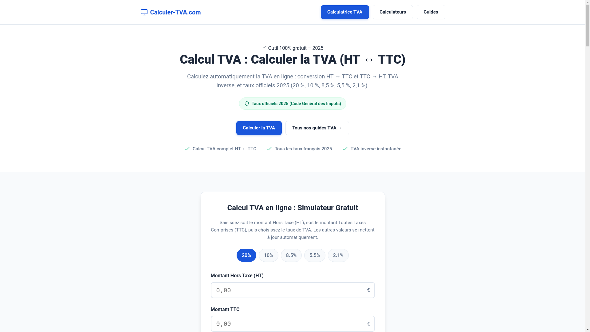 website screenshot of https://www.calculer-tva.com