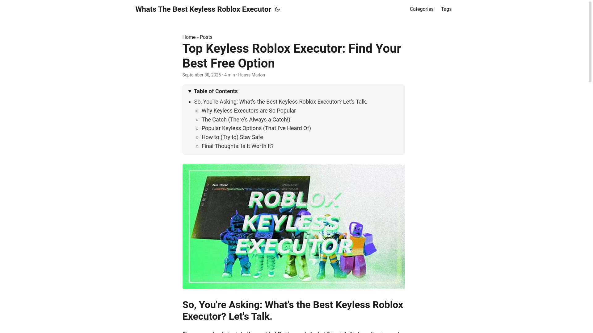 website screenshot of https://whats-the-best-keyless-roblox-executor.pages.dev/