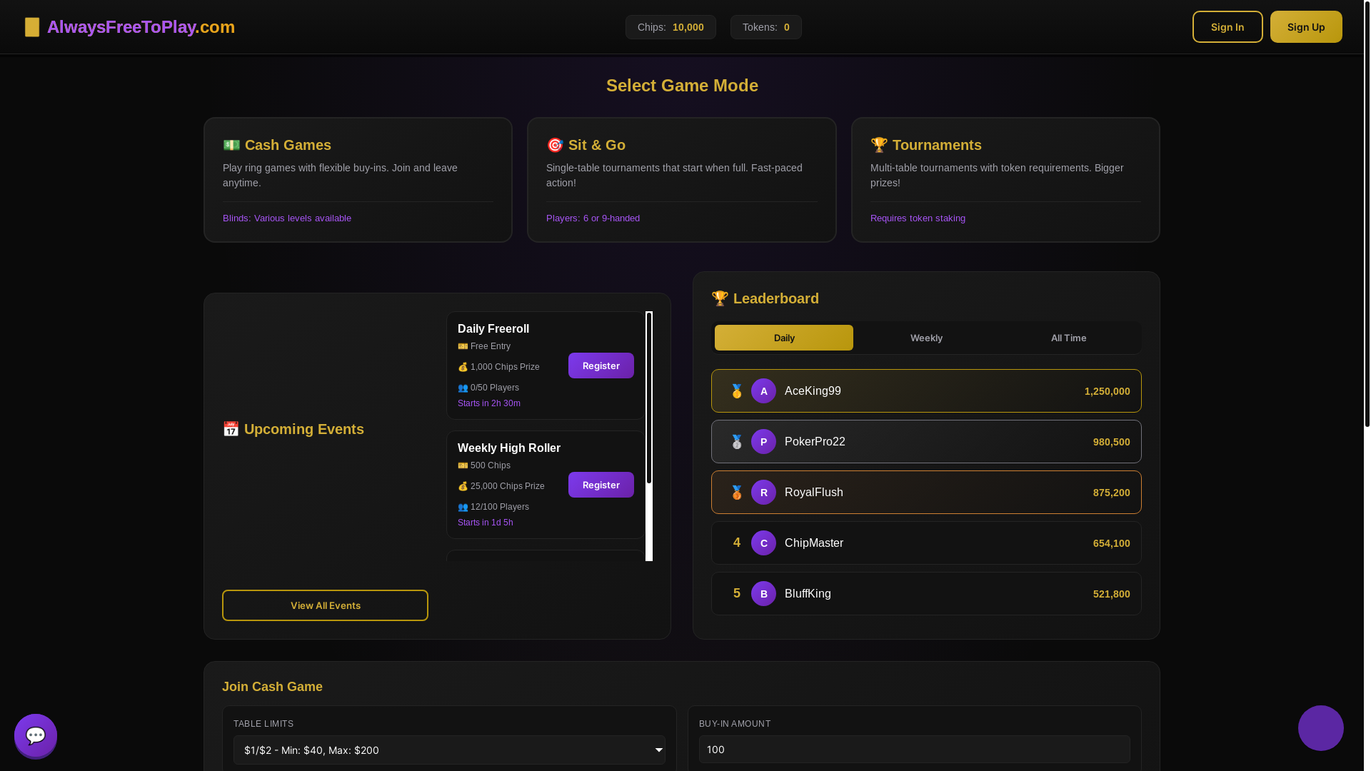 website screenshot of https://alwaysfree2play.com/