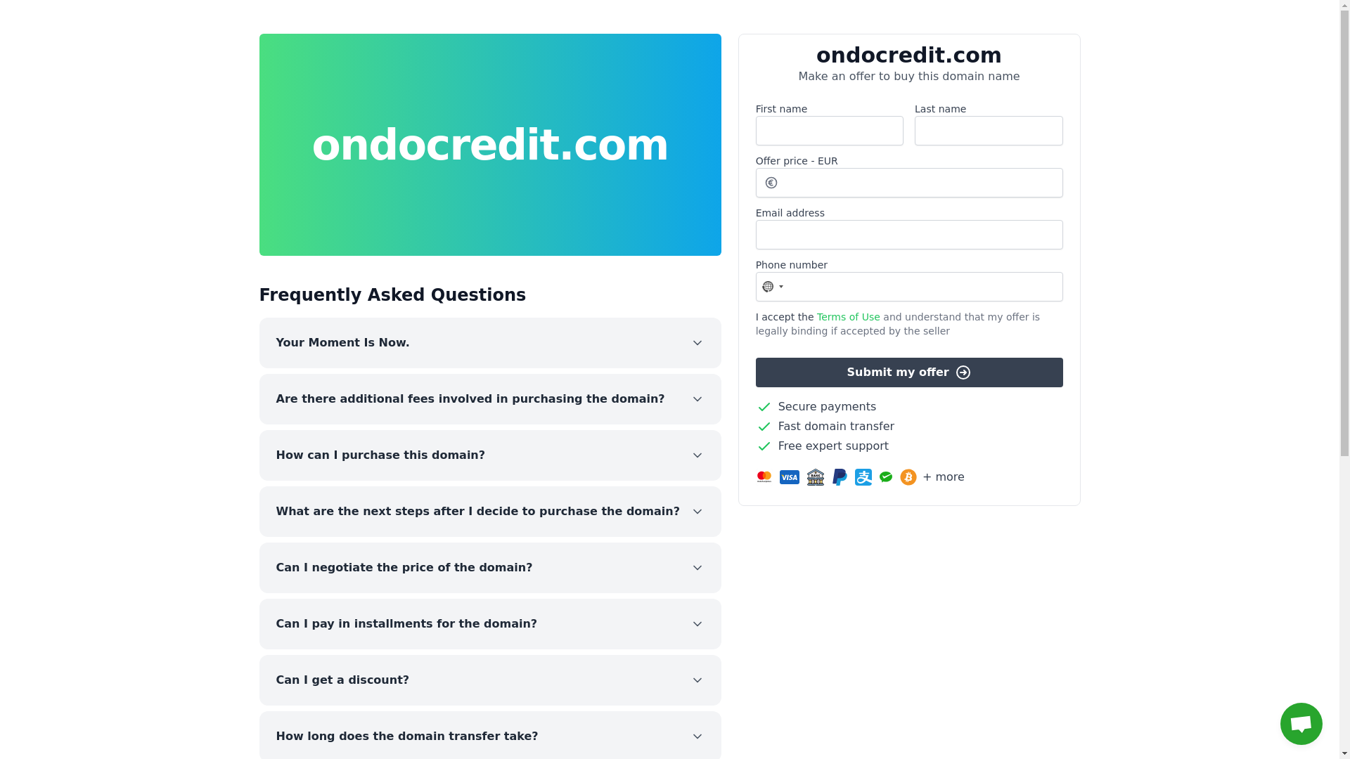 website screenshot of https://ondocredit.com/