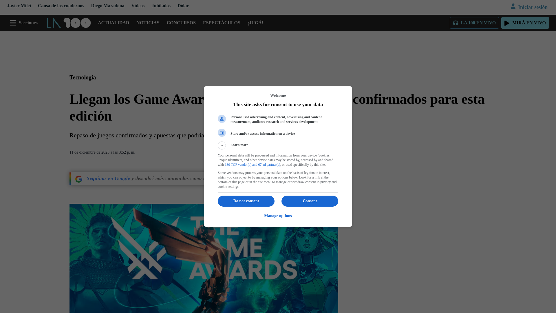 website screenshot of https://la100.cienradios.com/tecnologia/llegan-los-game-awards-2025-todos-los-juegos-confirmados-para-esta-edicion/
