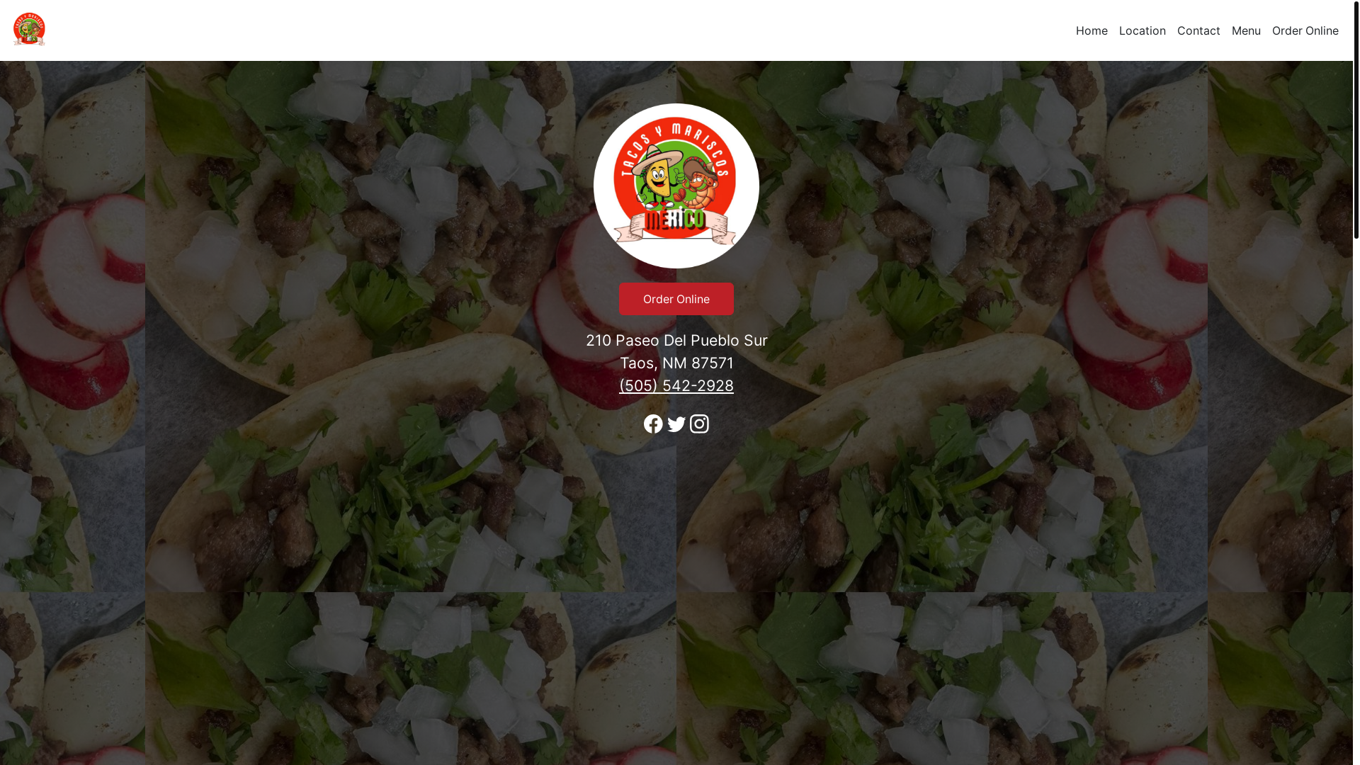 website screenshot of https://tacosymariscosmexiconm.com/