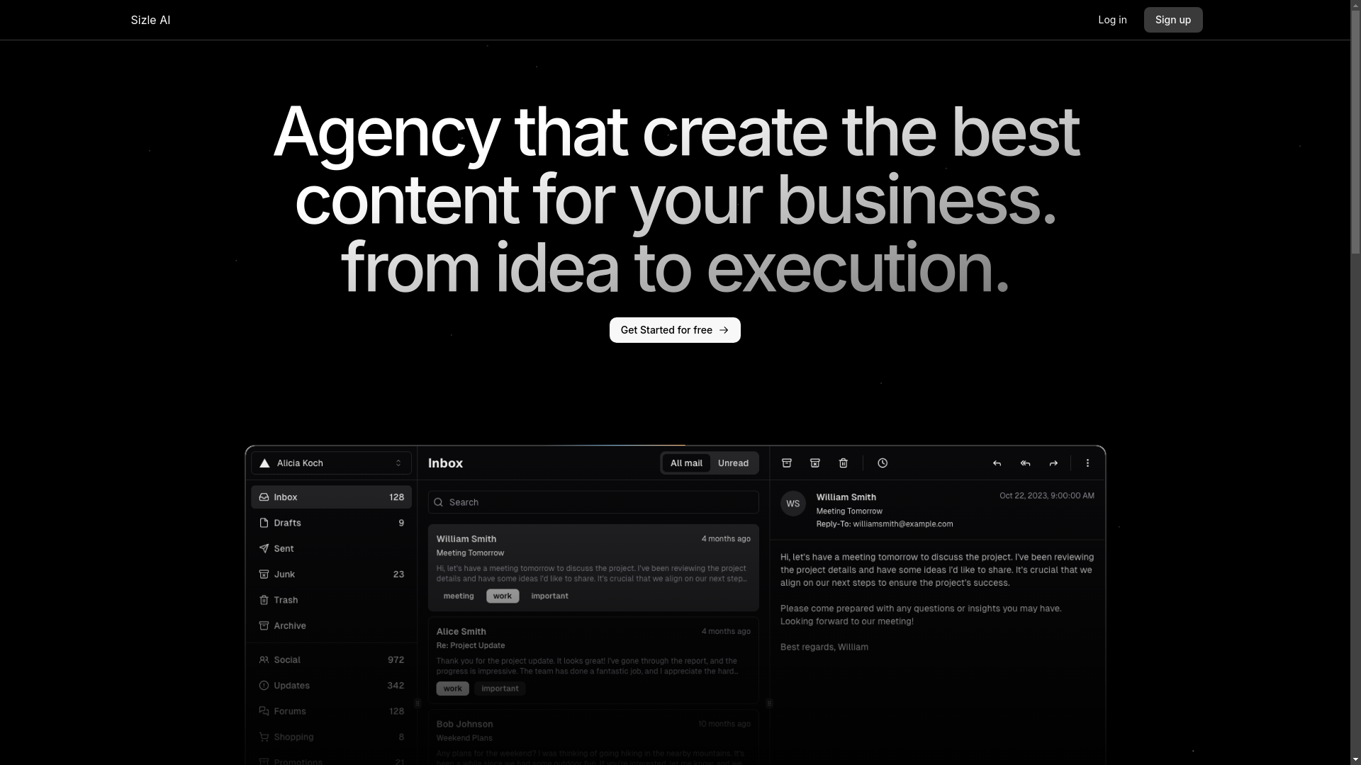 website screenshot of https://sizleai.com/