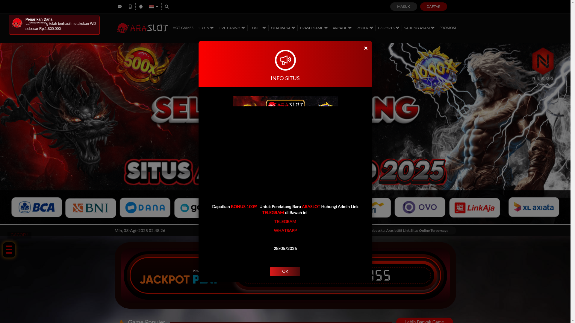 website screenshot of https://araslotezwin.com/