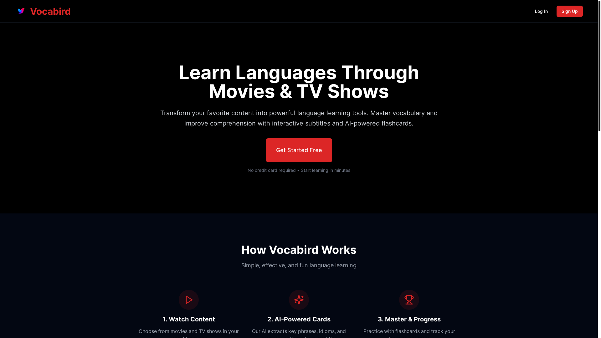 website screenshot of https://vocabird.de/