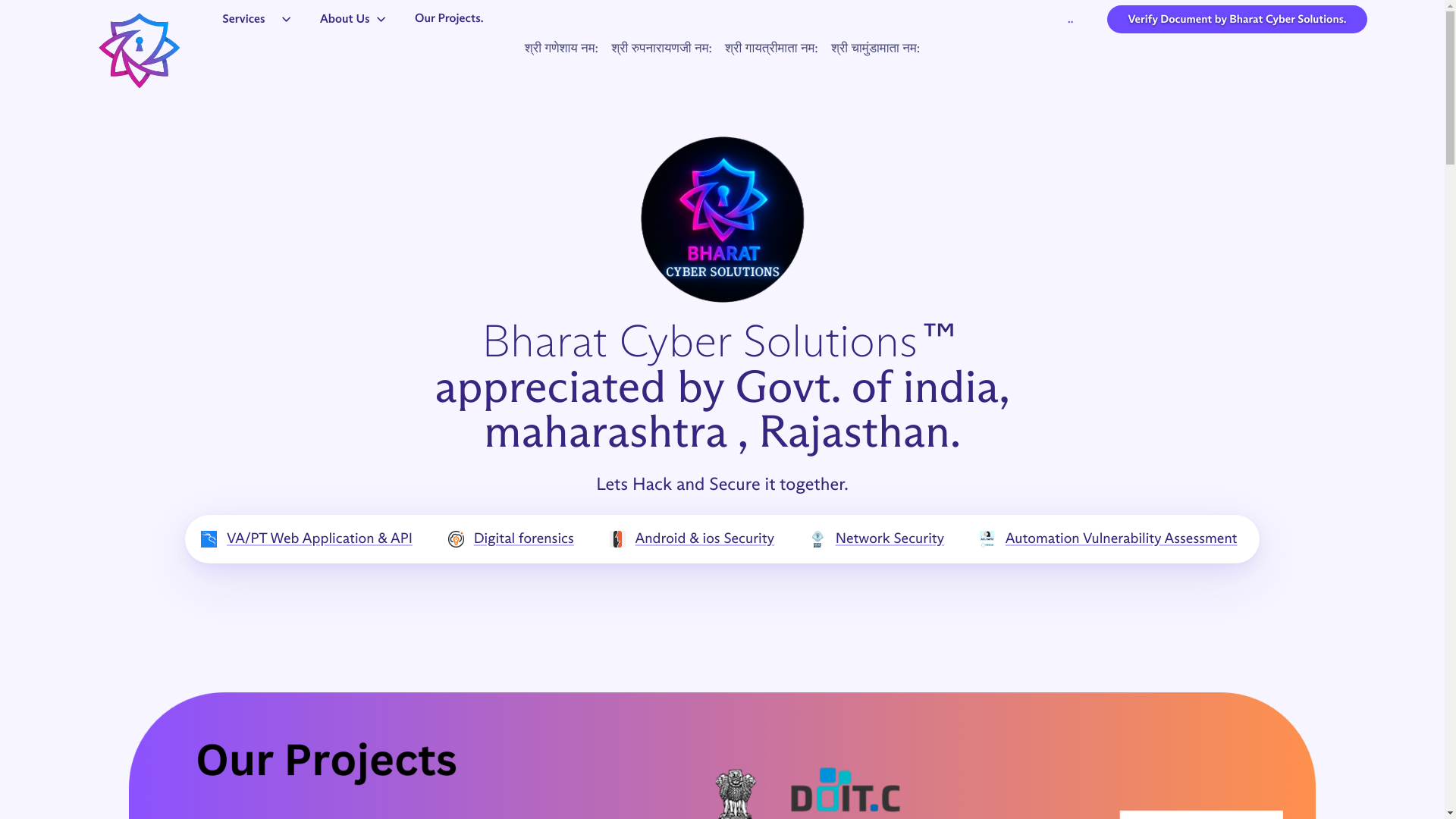 website screenshot of https://bharatcybersolutions.pages.dev/