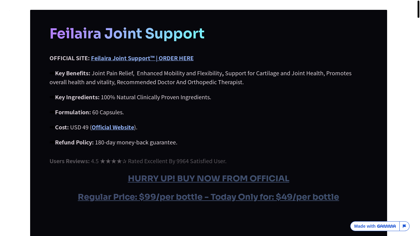 website screenshot of https://feilaira-joint-support-3dnlrpe.gamma.site/feilaira-joint-support