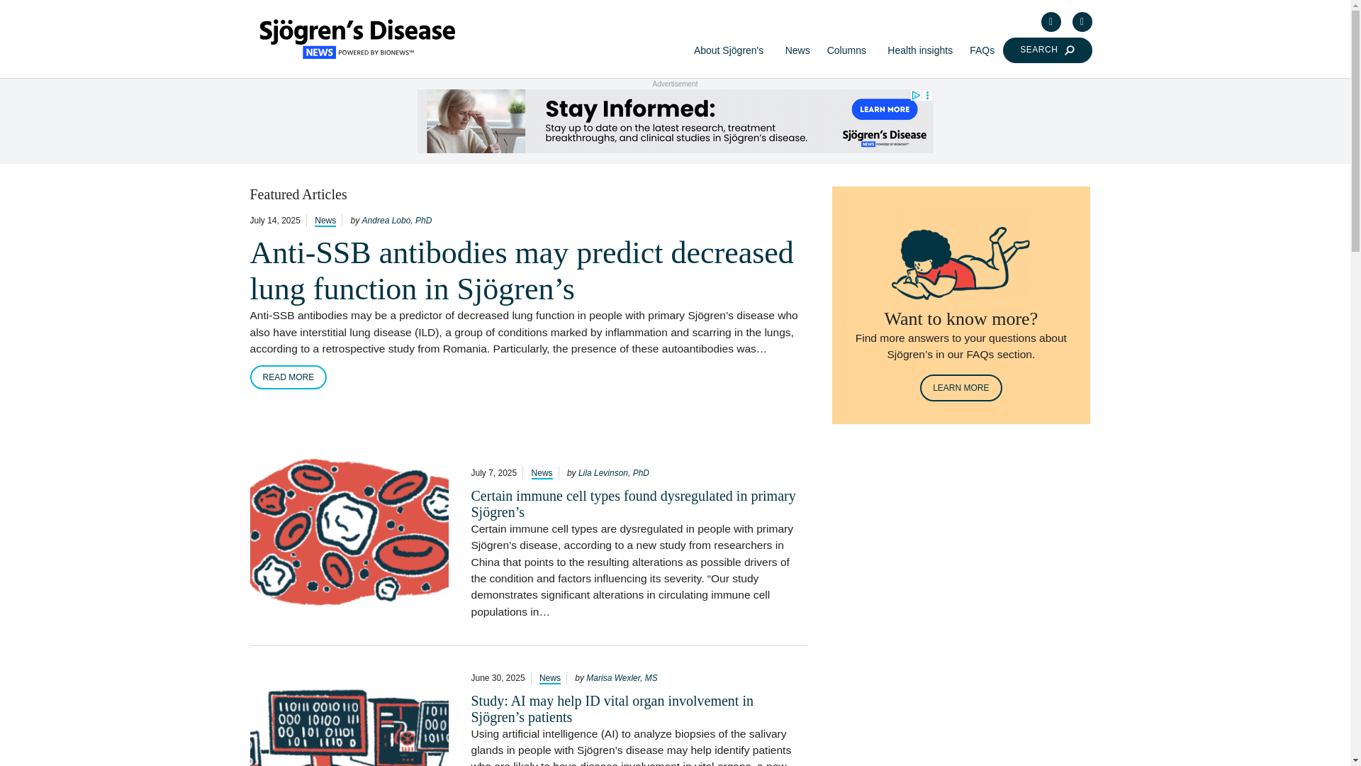 website screenshot of https://sjogrensdiseasenews.com/