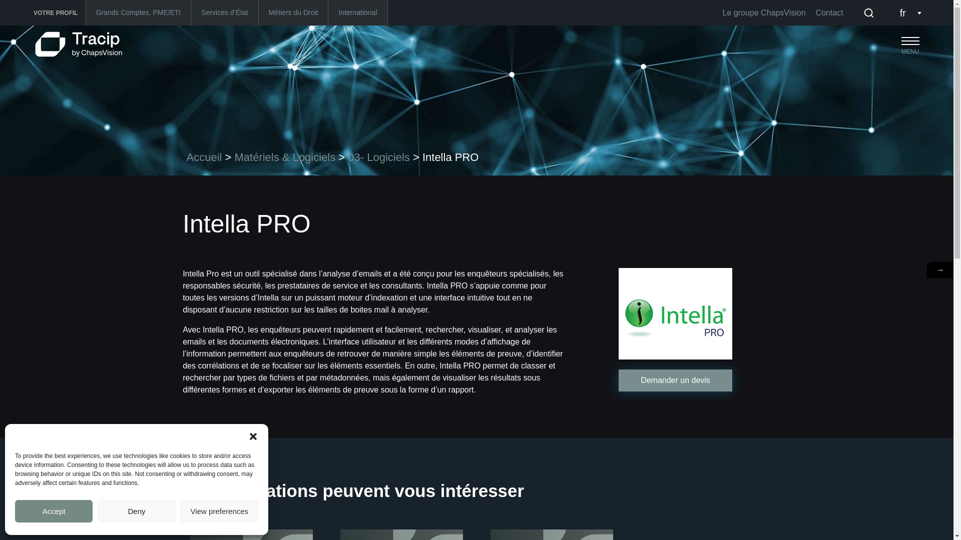 website screenshot of https://www.tracip.fr/nos-produits/logiciels/intella-pro/