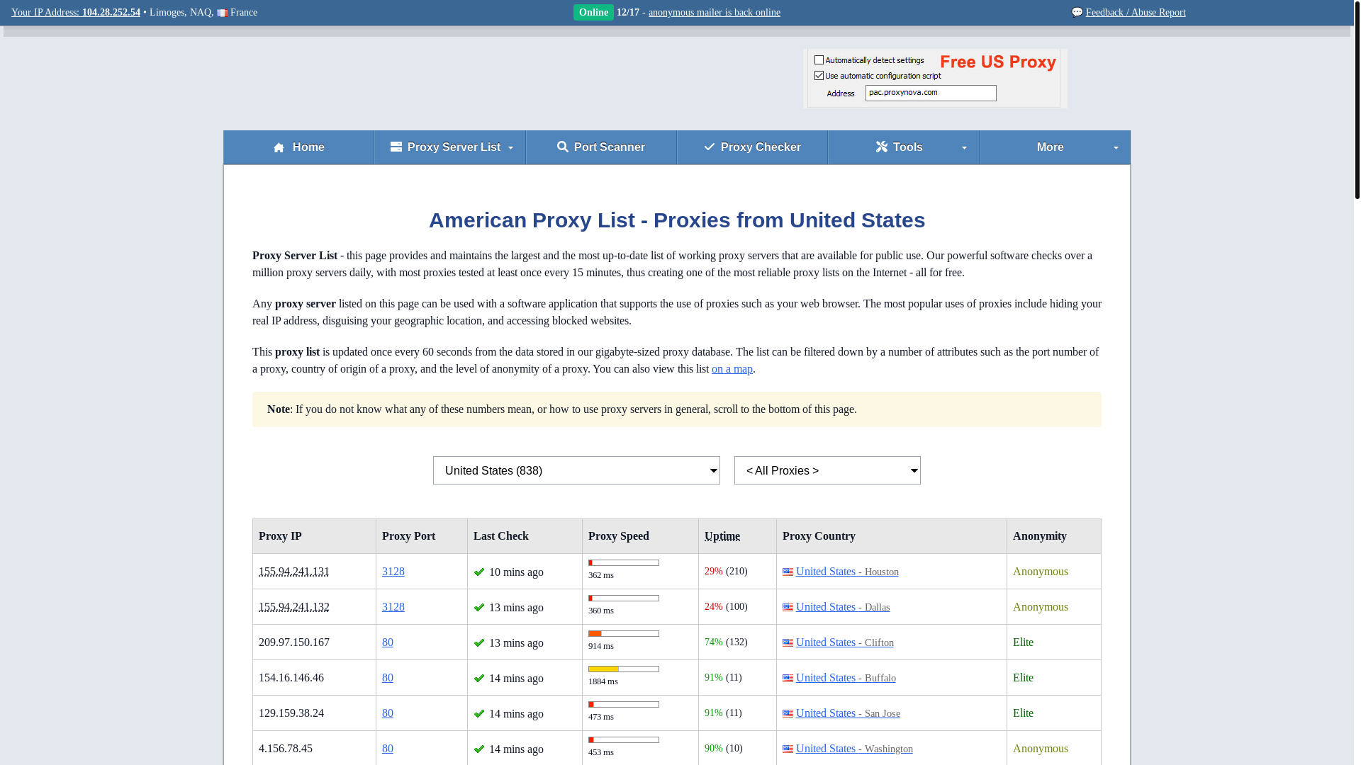 website screenshot of https://www.proxynova.com/proxy-server-list/country-us/