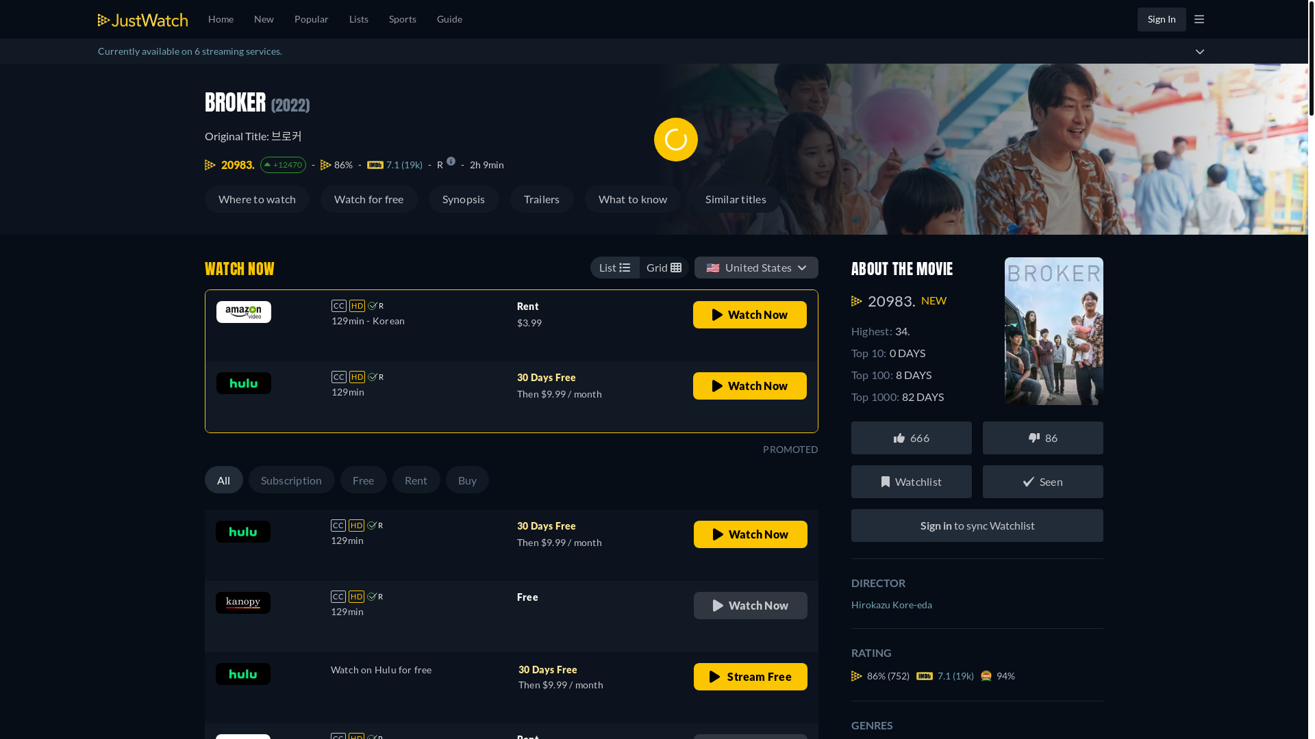 website screenshot of https://www.justwatch.com/us/movie/broker-2022