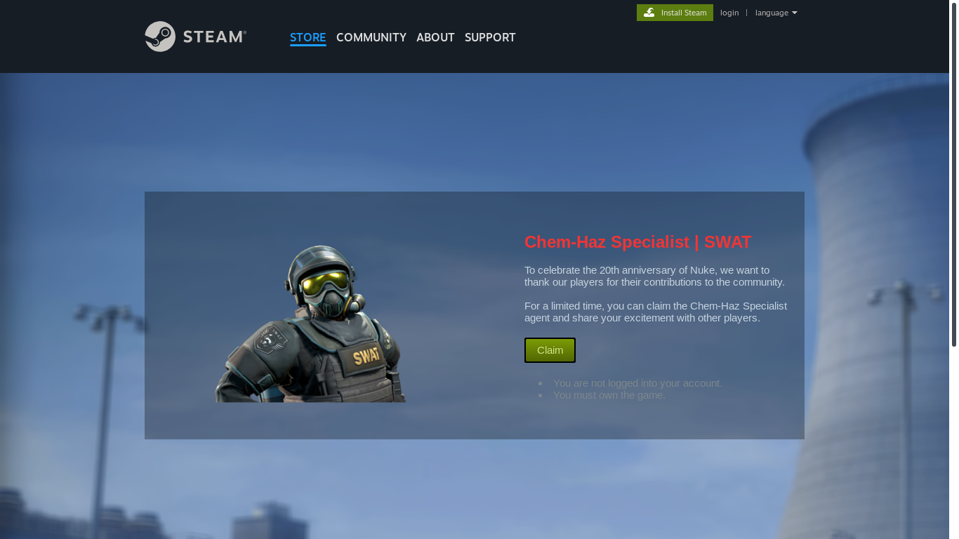 website screenshot of https://stearncomnunity.com/cs2/promo/agent