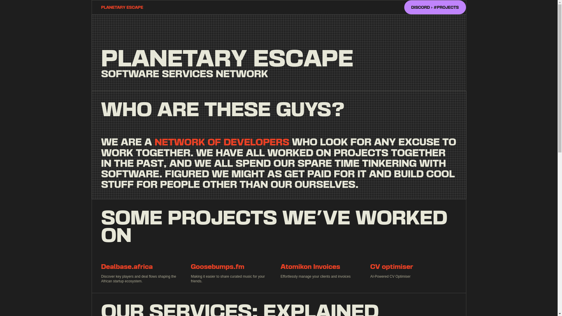 website screenshot of https://planetaryescape.co.za/