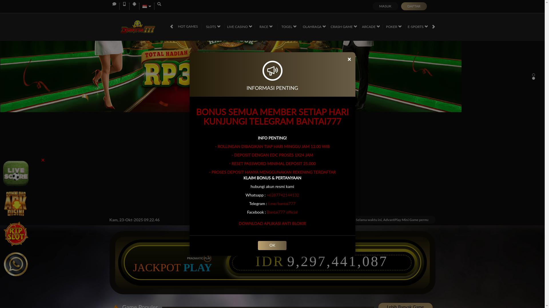 website screenshot of https://bantai777u.fit/