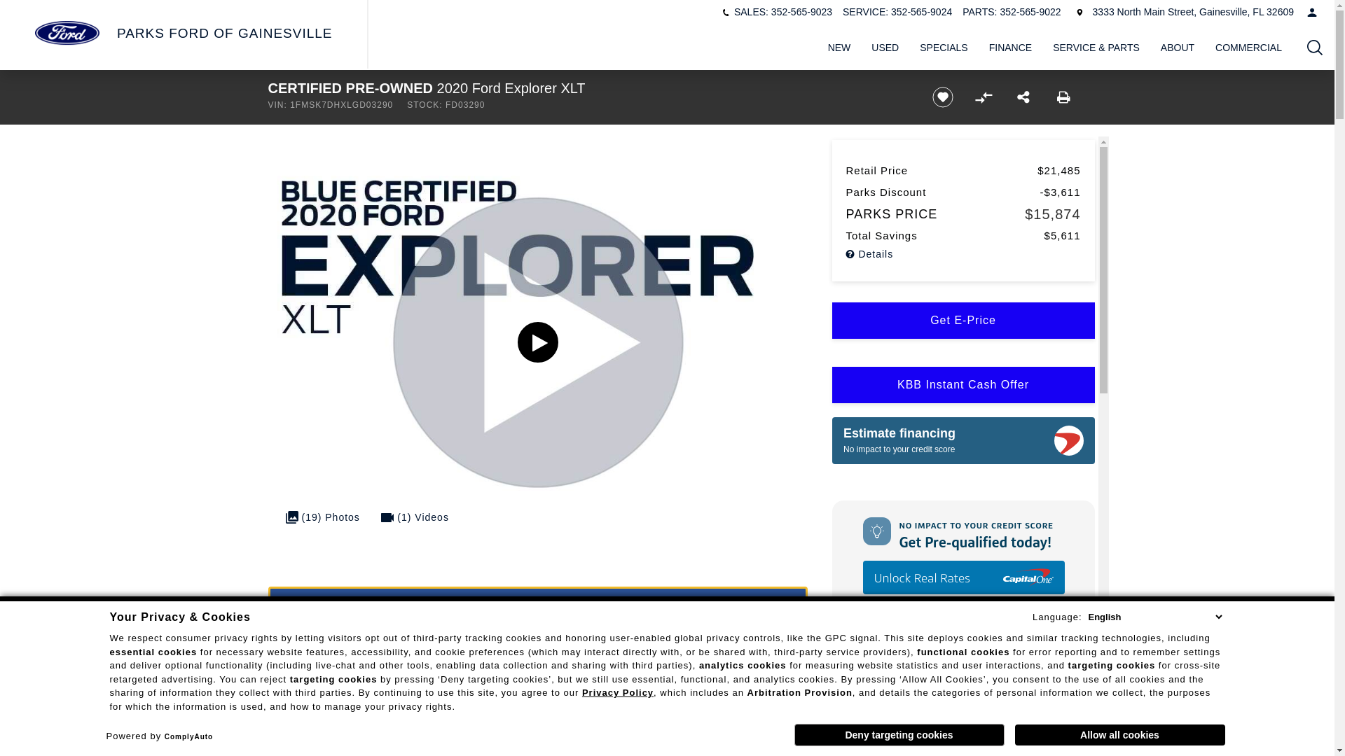 website screenshot of https://www.gainesvilleford.net/inventory/1FMSK7DHXLGD03290?store={store_code}