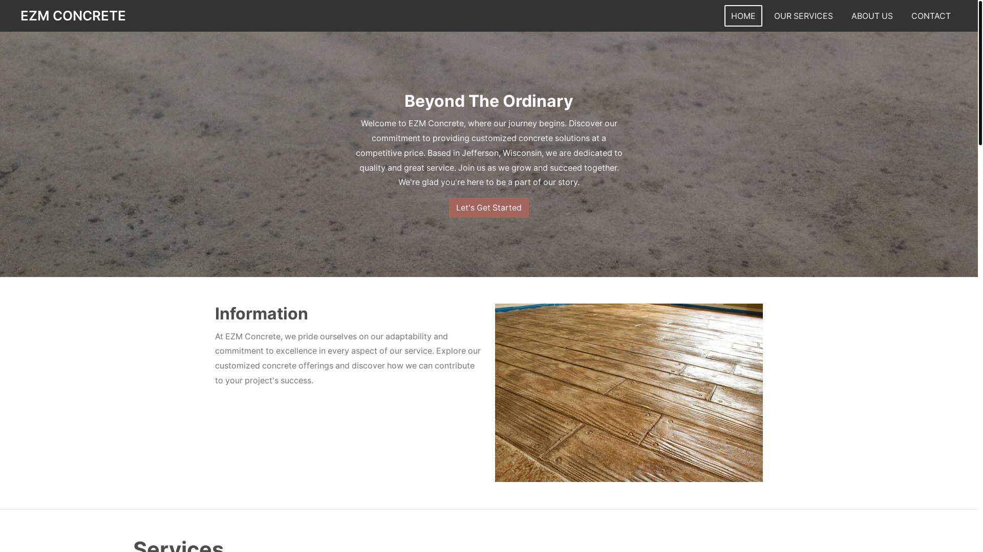 website screenshot of https://ezm-concrete.online/