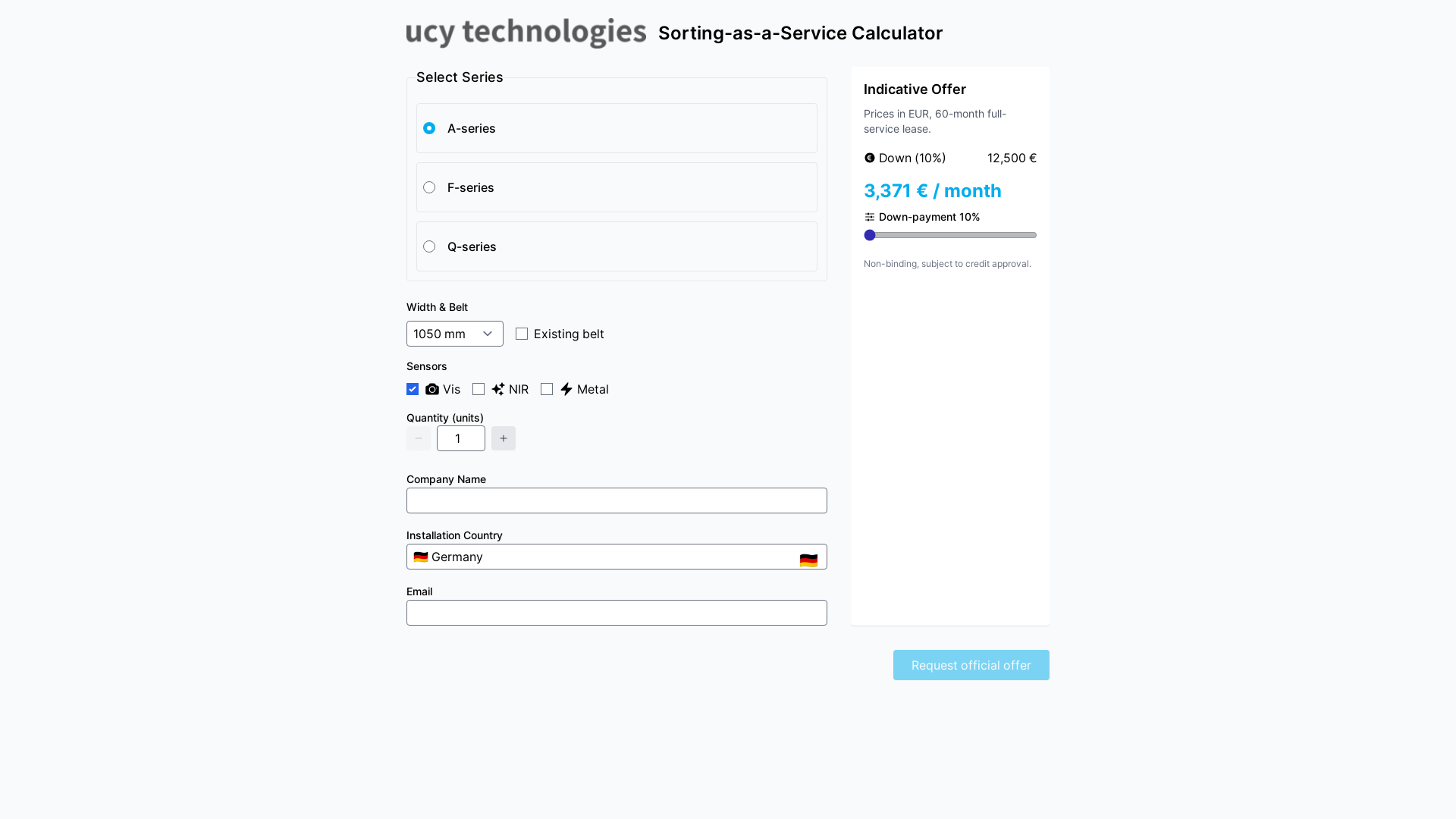 website screenshot of https://sorting-as-a-service-calculator.pages.dev/