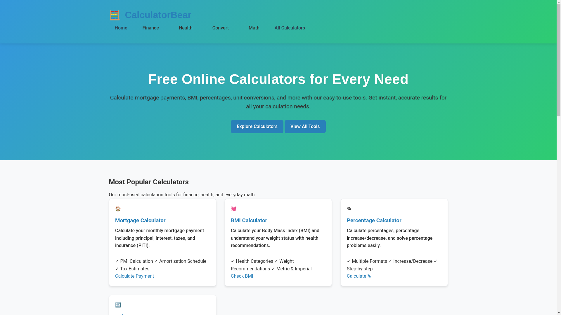 website screenshot of https://calculatorbear-fast.pages.dev/
