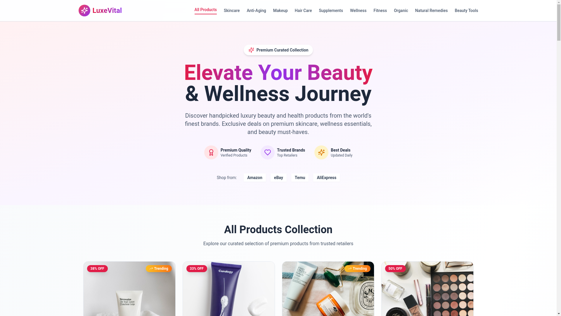 website screenshot of https://healthandbeautyelevation.space/