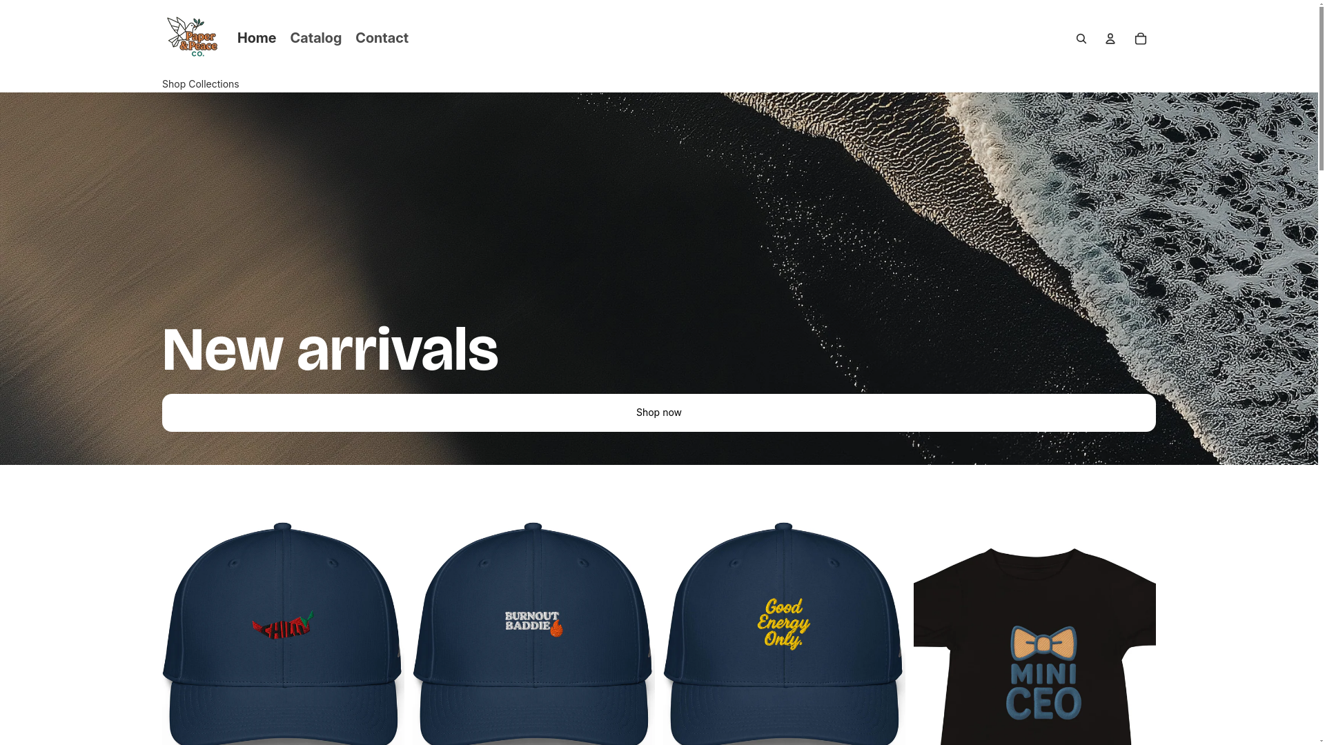 website screenshot of https://paperpeaceco.store/