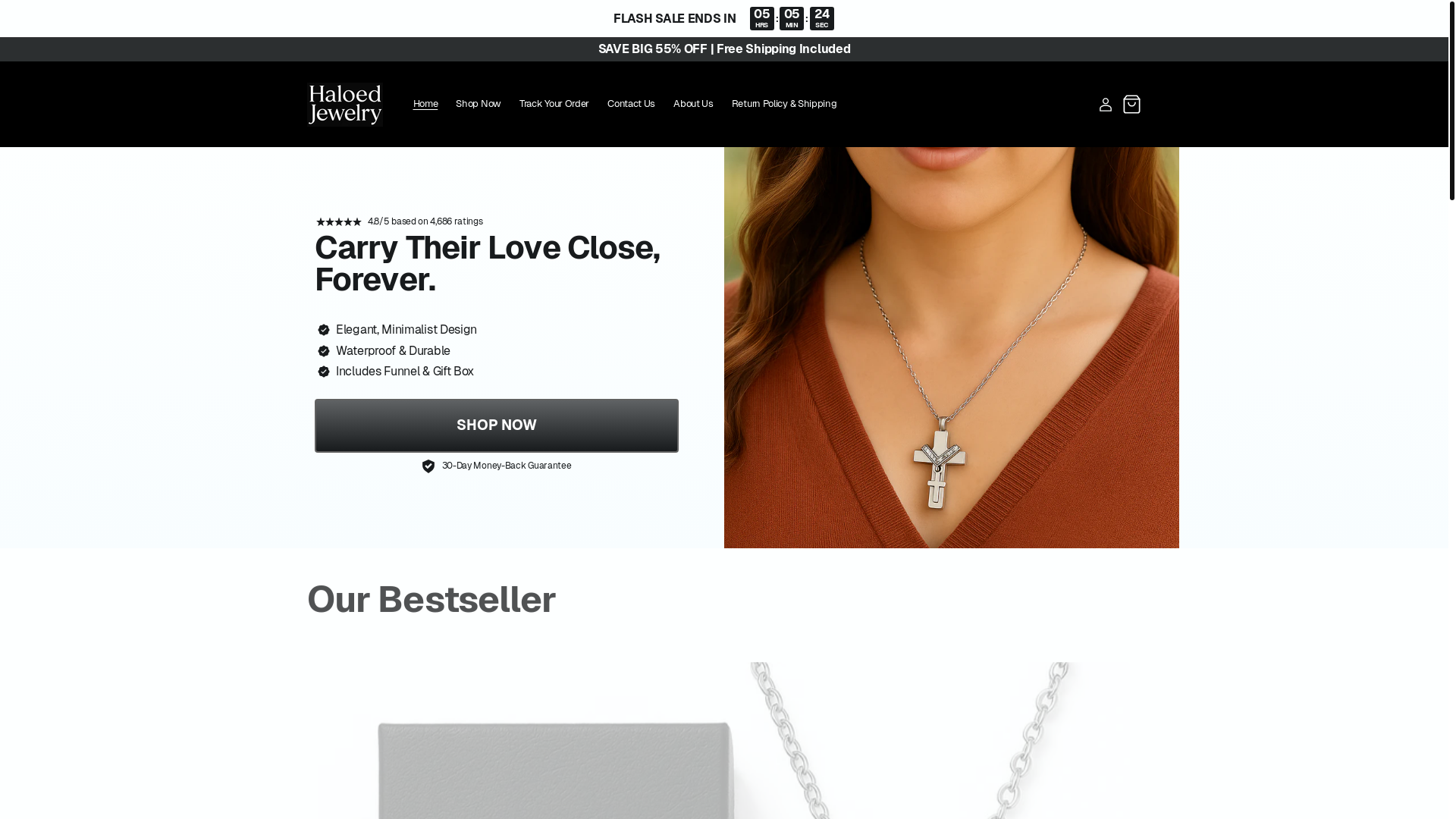 website screenshot of https://haloedjewelry.com/