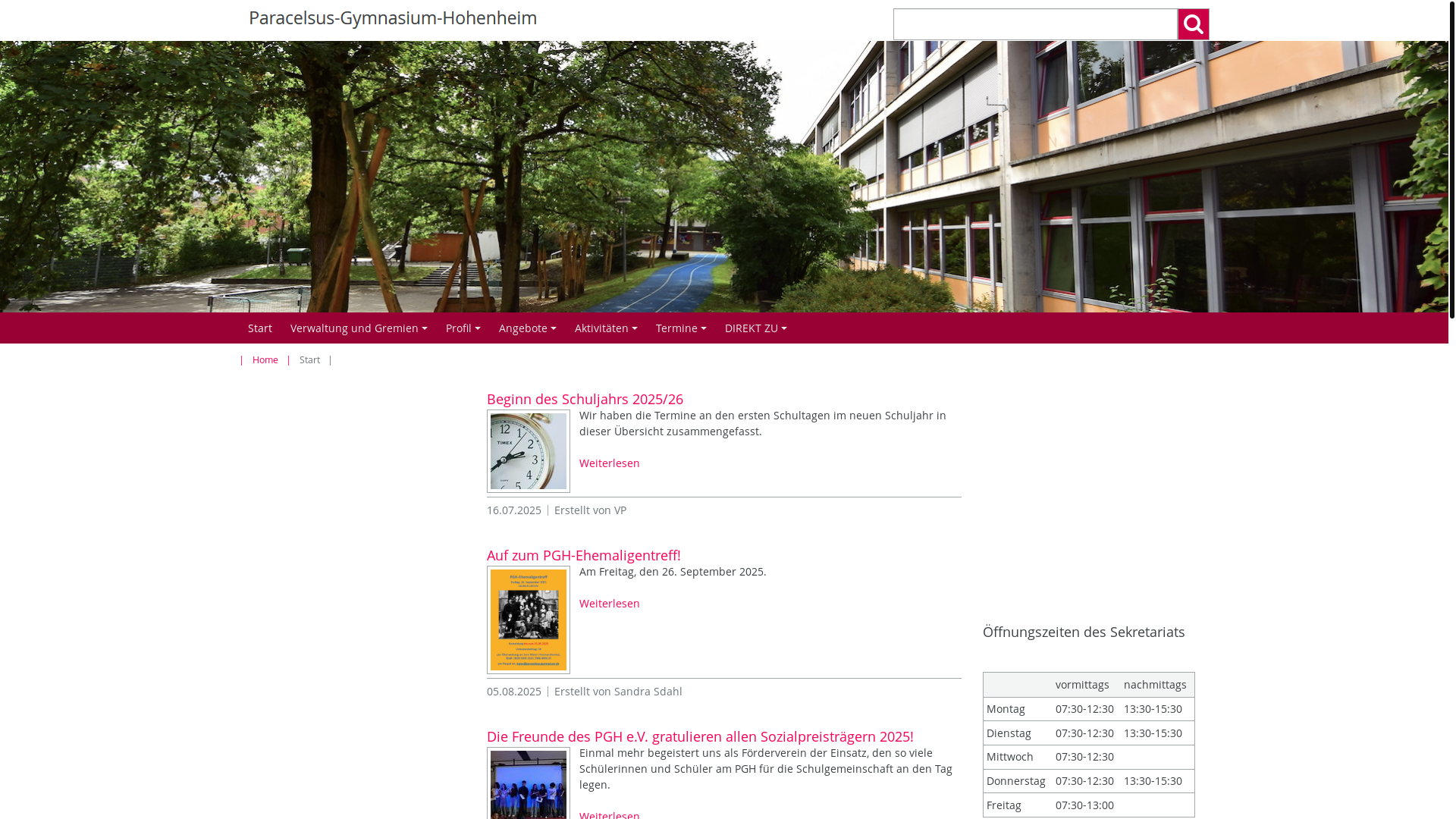 website screenshot of https://paracelsus-gymnasium.de/