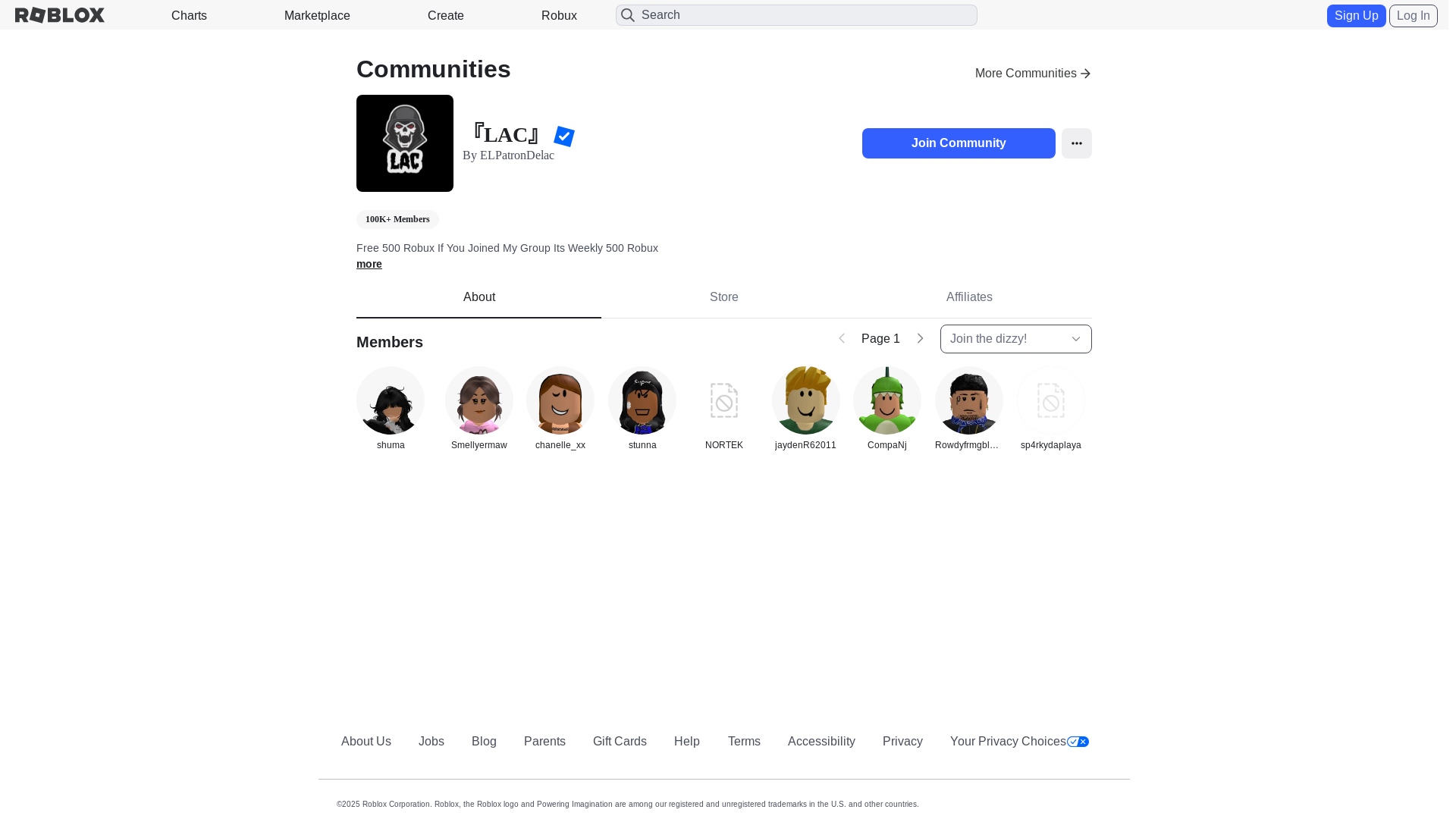 website screenshot of https://www.roblox.tc/communities/4228635456/LAC