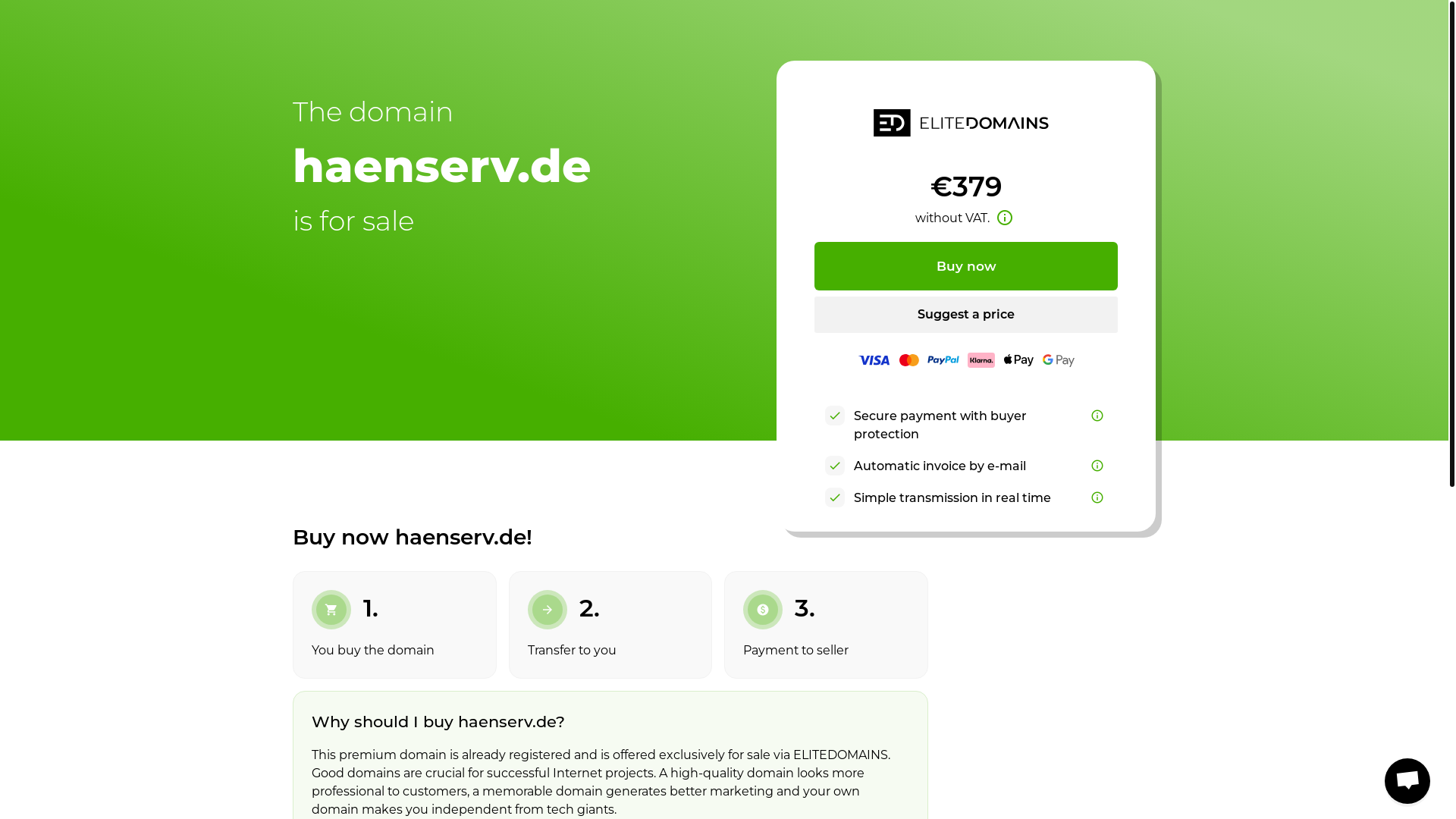 website screenshot of https://haenserv.de/