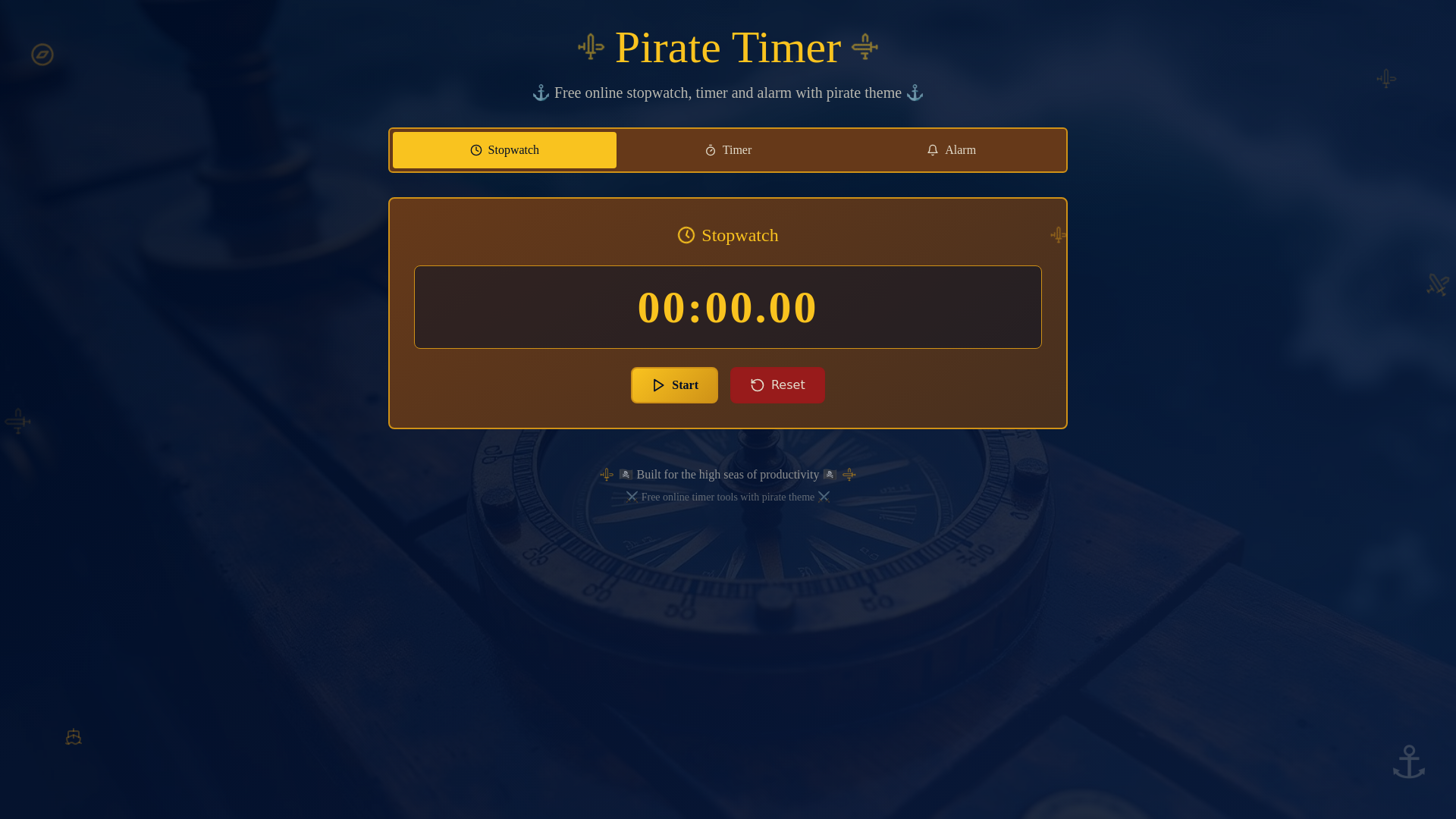 website screenshot of https://piratestoptimer.com/