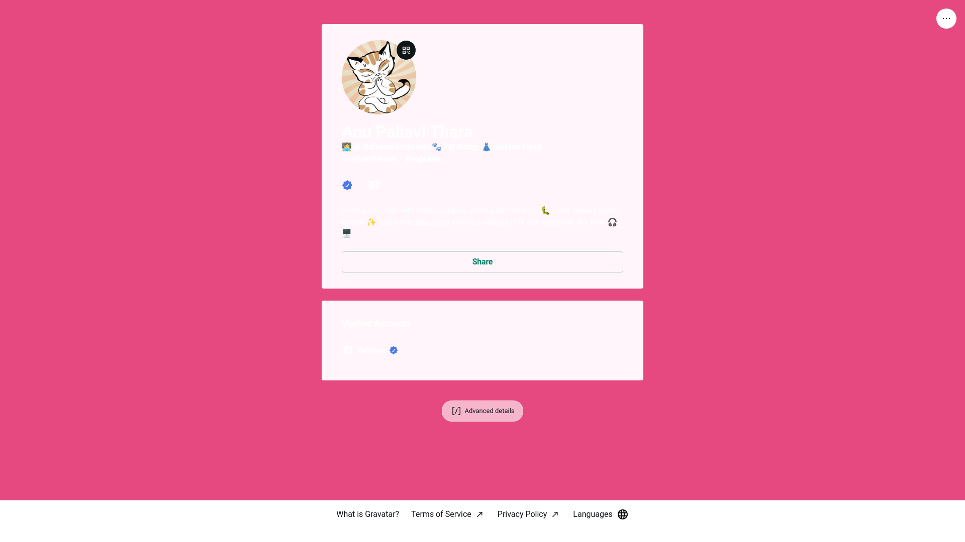 website screenshot of https://pallavi.bio/