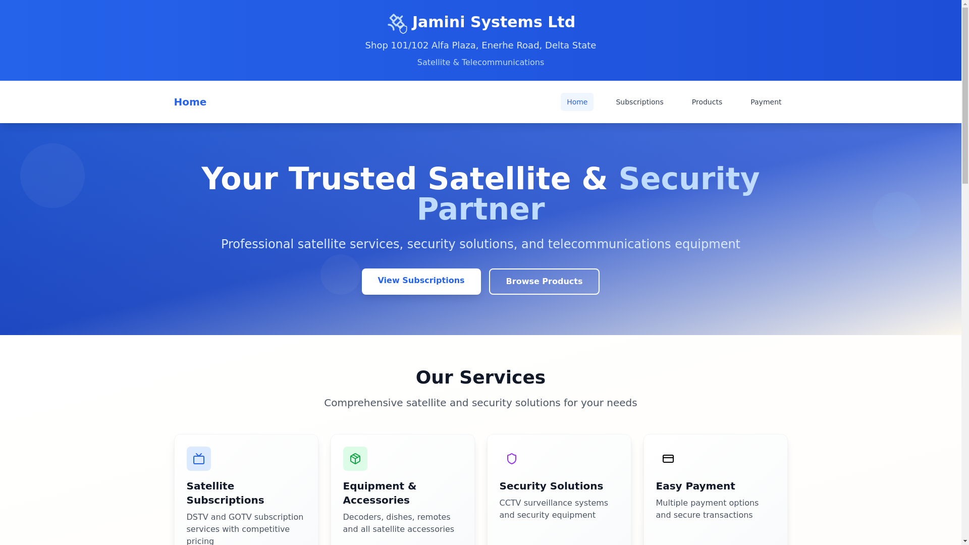 website screenshot of https://jaminisystems.com.ng/