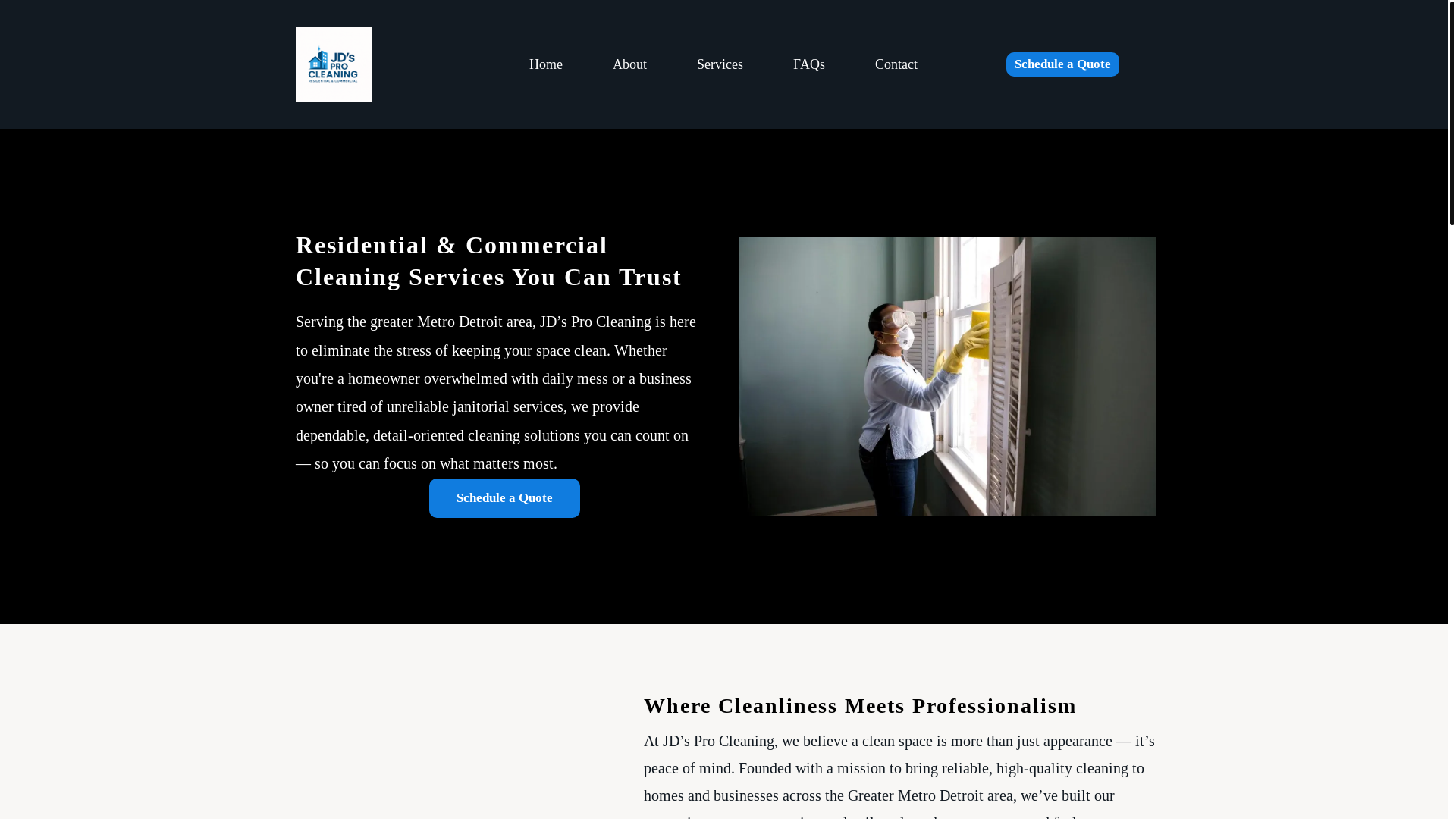 website screenshot of https://jdcommercialclean.com/