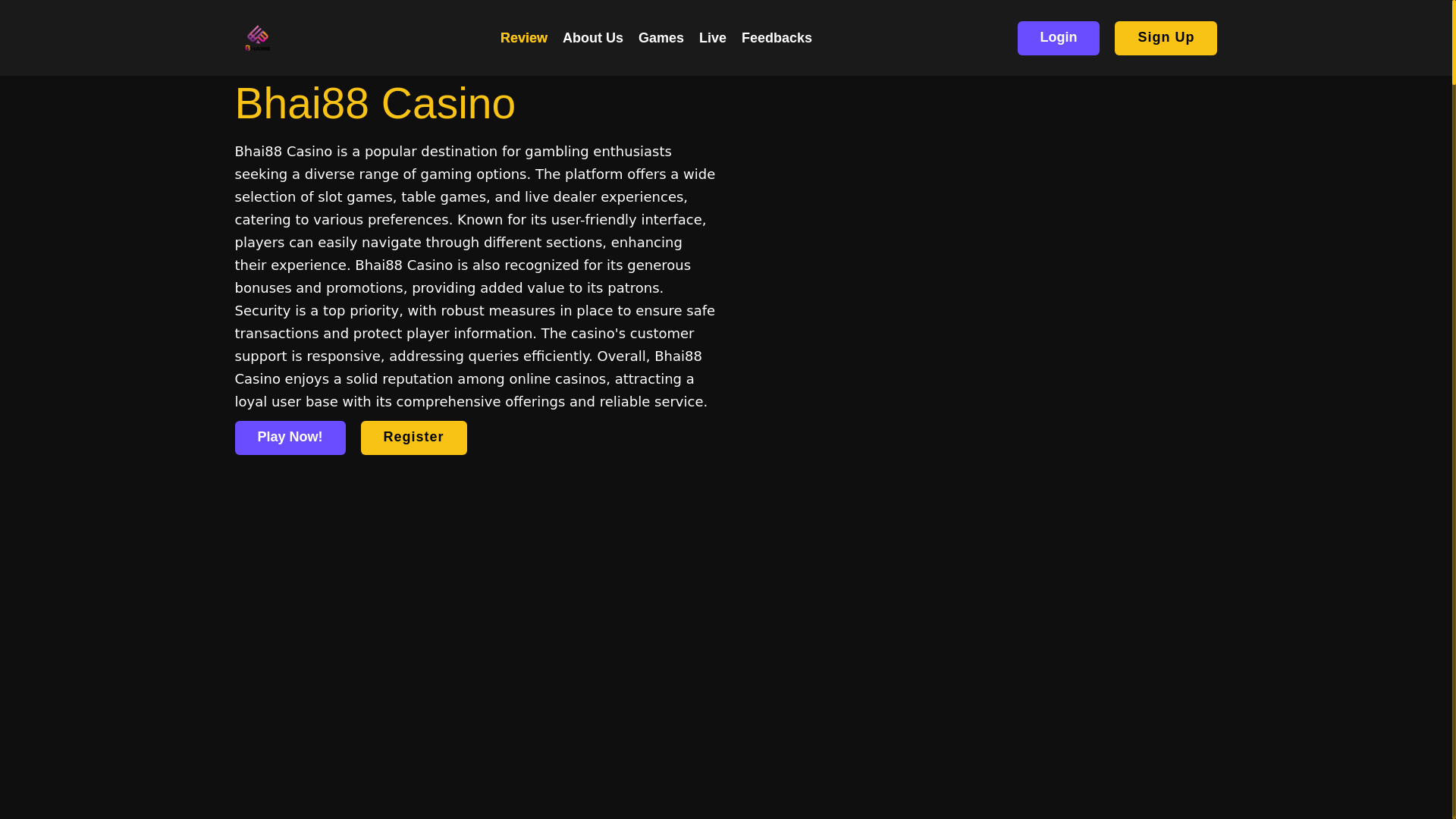 website screenshot of https://bhai88casino.co.uk/