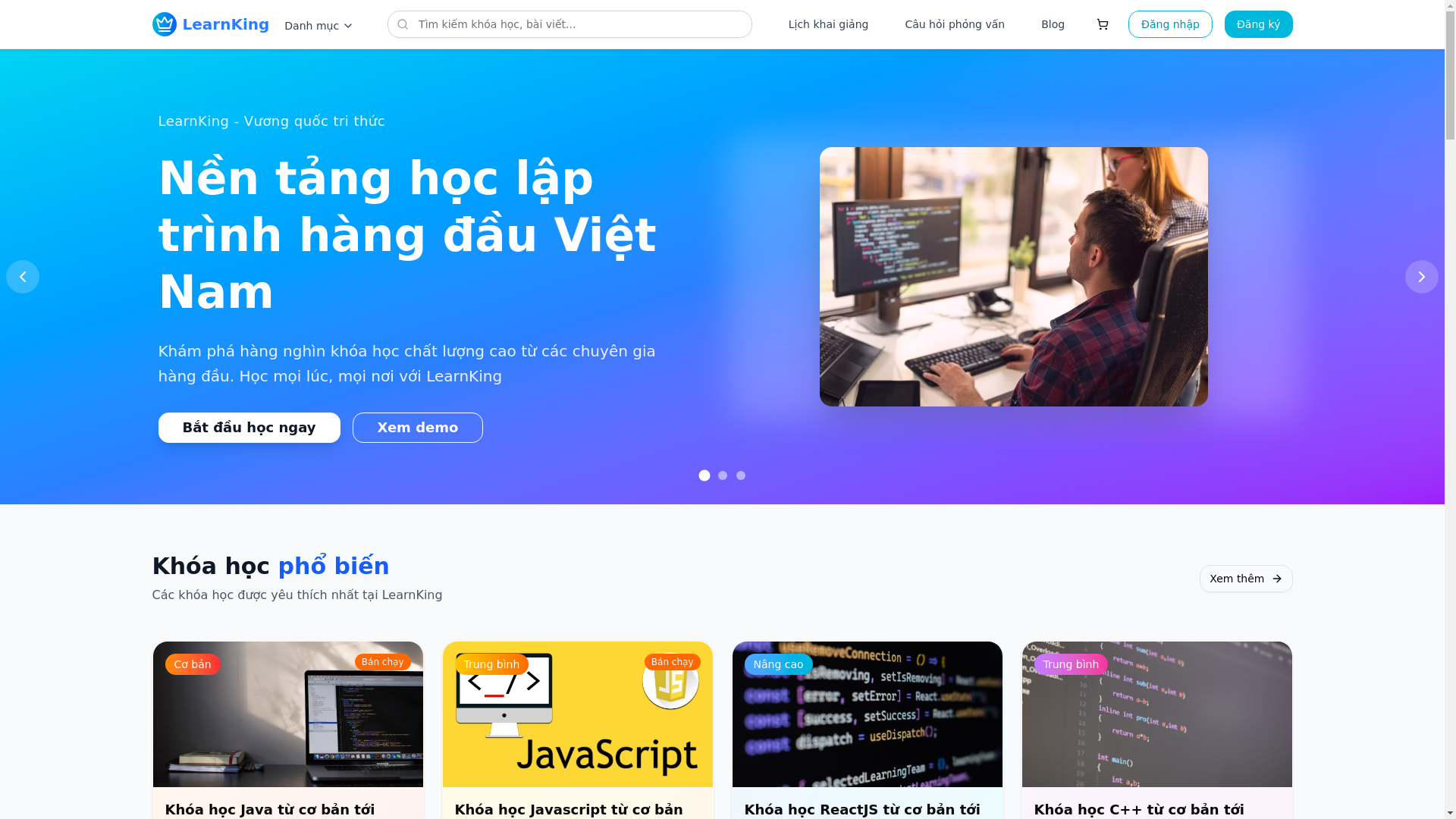 website screenshot of https://learnking.vn/