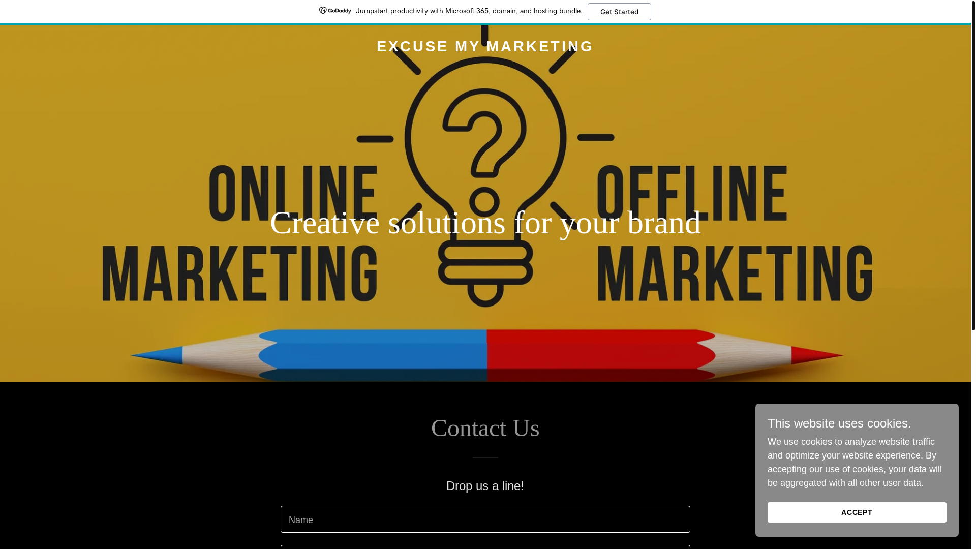 website screenshot of https://excuse-mymarketing.com/