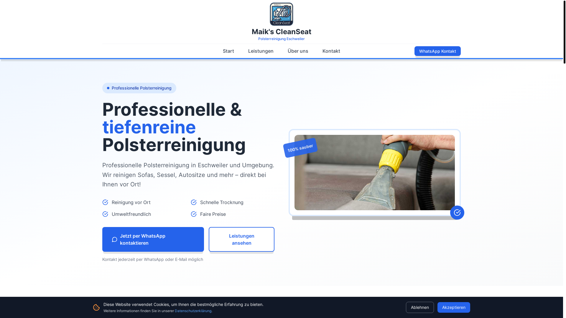 website screenshot of https://maikscleanseat.com/