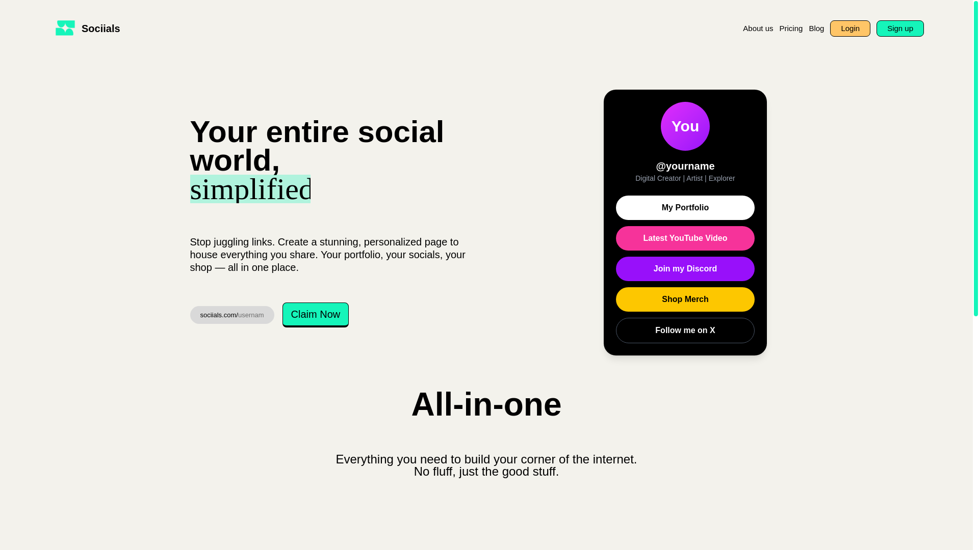 website screenshot of https://sociials-frontend.pages.dev/