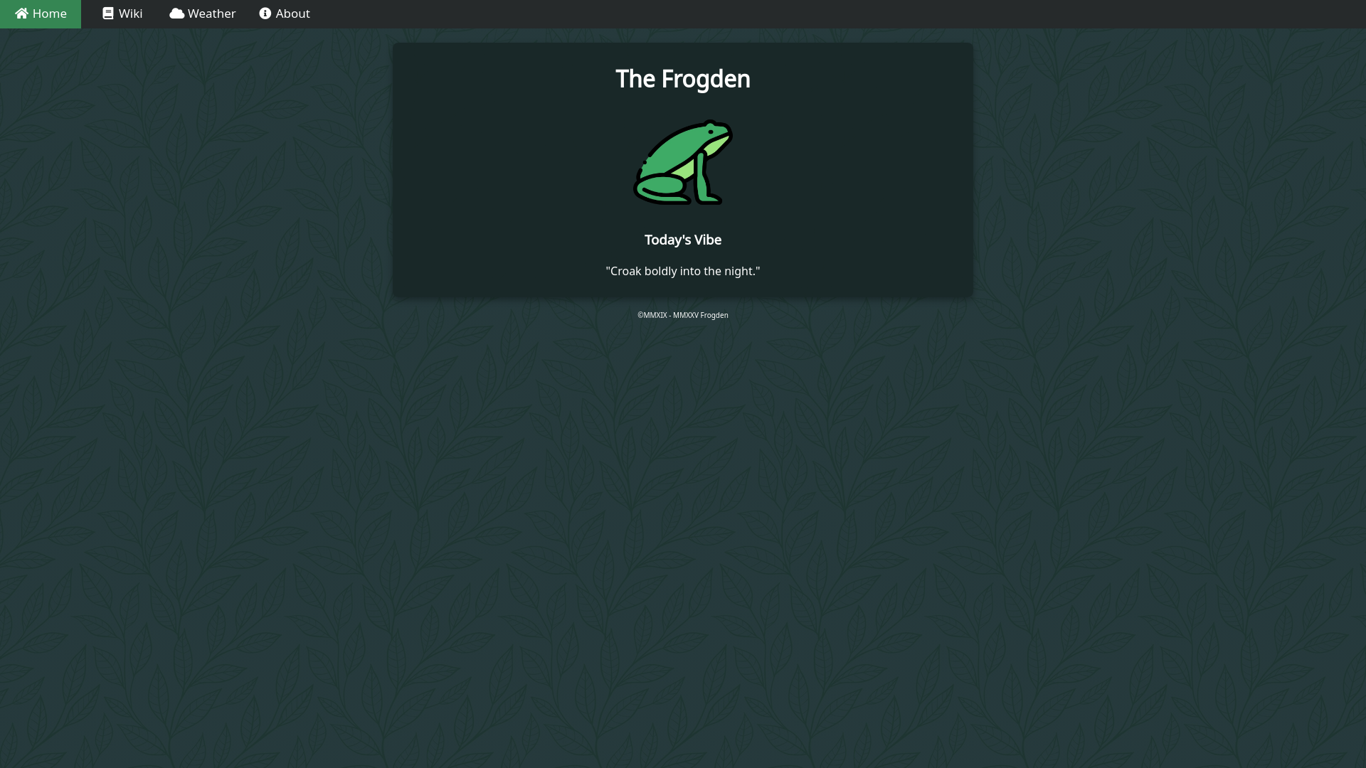 website screenshot of https://frogden.org/