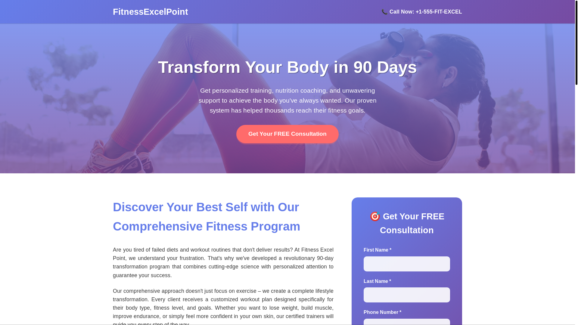 website screenshot of https://fitnessexcelpoint.club/