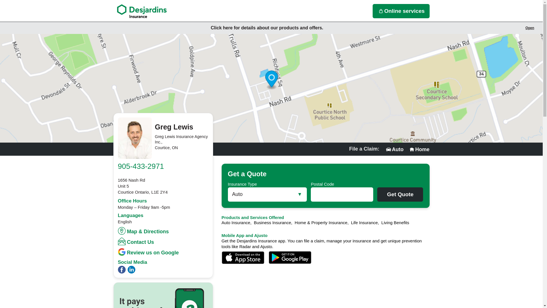 website screenshot of https://greglewisinsurance.ca