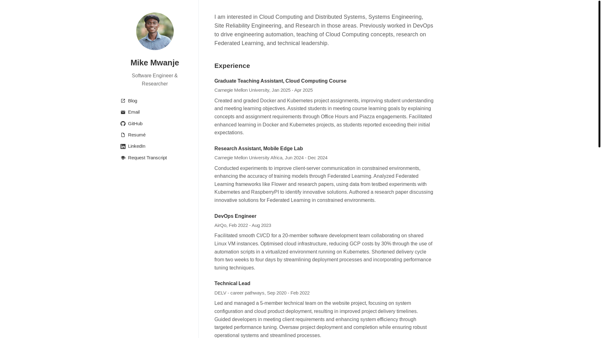 website screenshot of https://mwanje.me/