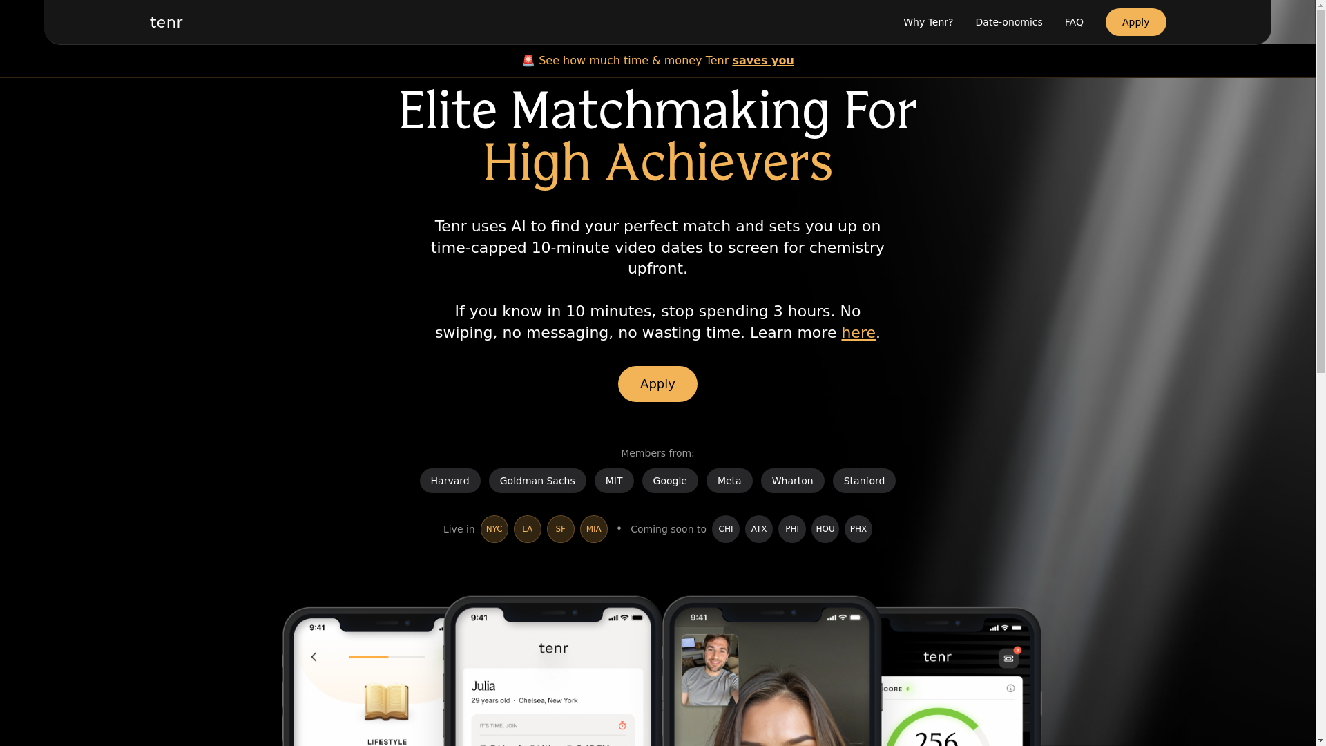 website screenshot of https://usetenr.com/