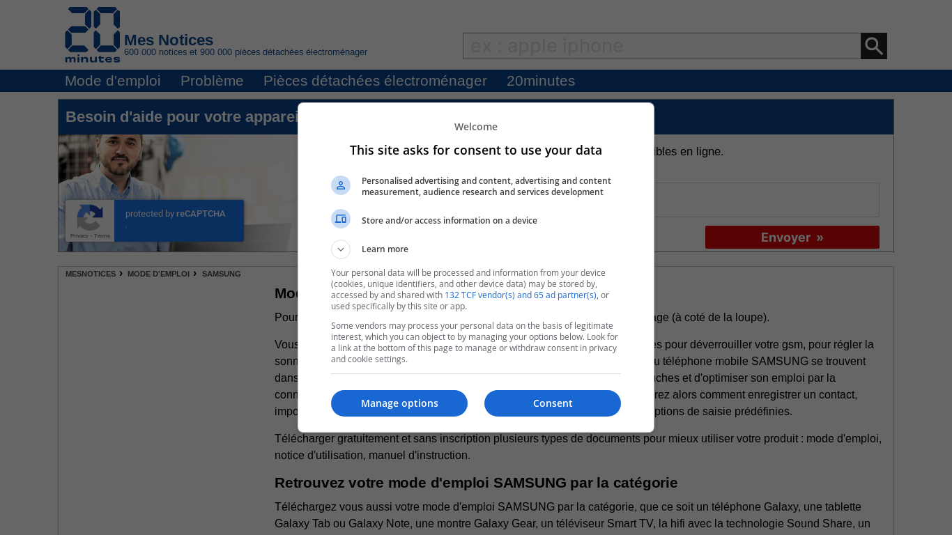website screenshot of http://mesnotices.20minutes.fr/manuel-notice-mode-emploi/SAMSUNG/
