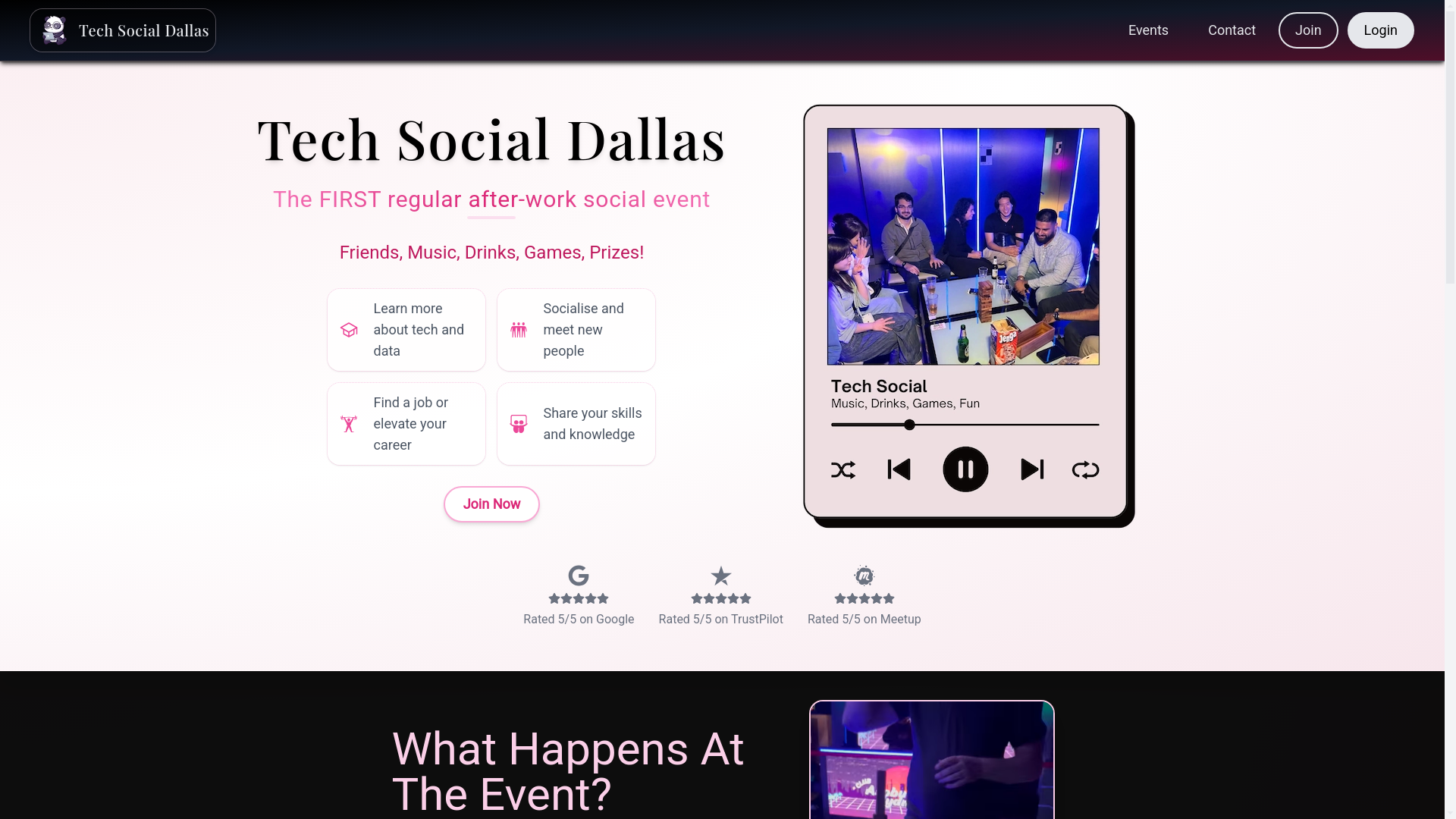 website screenshot of https://techsocialdallas.com/