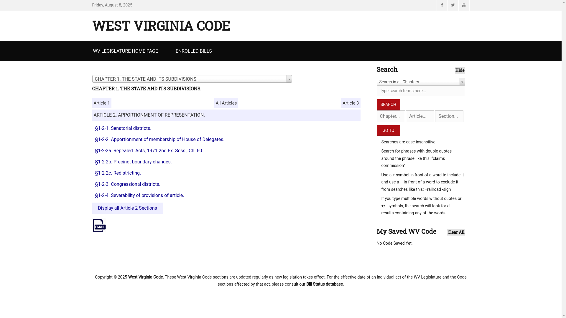 website screenshot of https://www.wvlegislature.gov/wvcode/code.cfm?art=2&chap=32