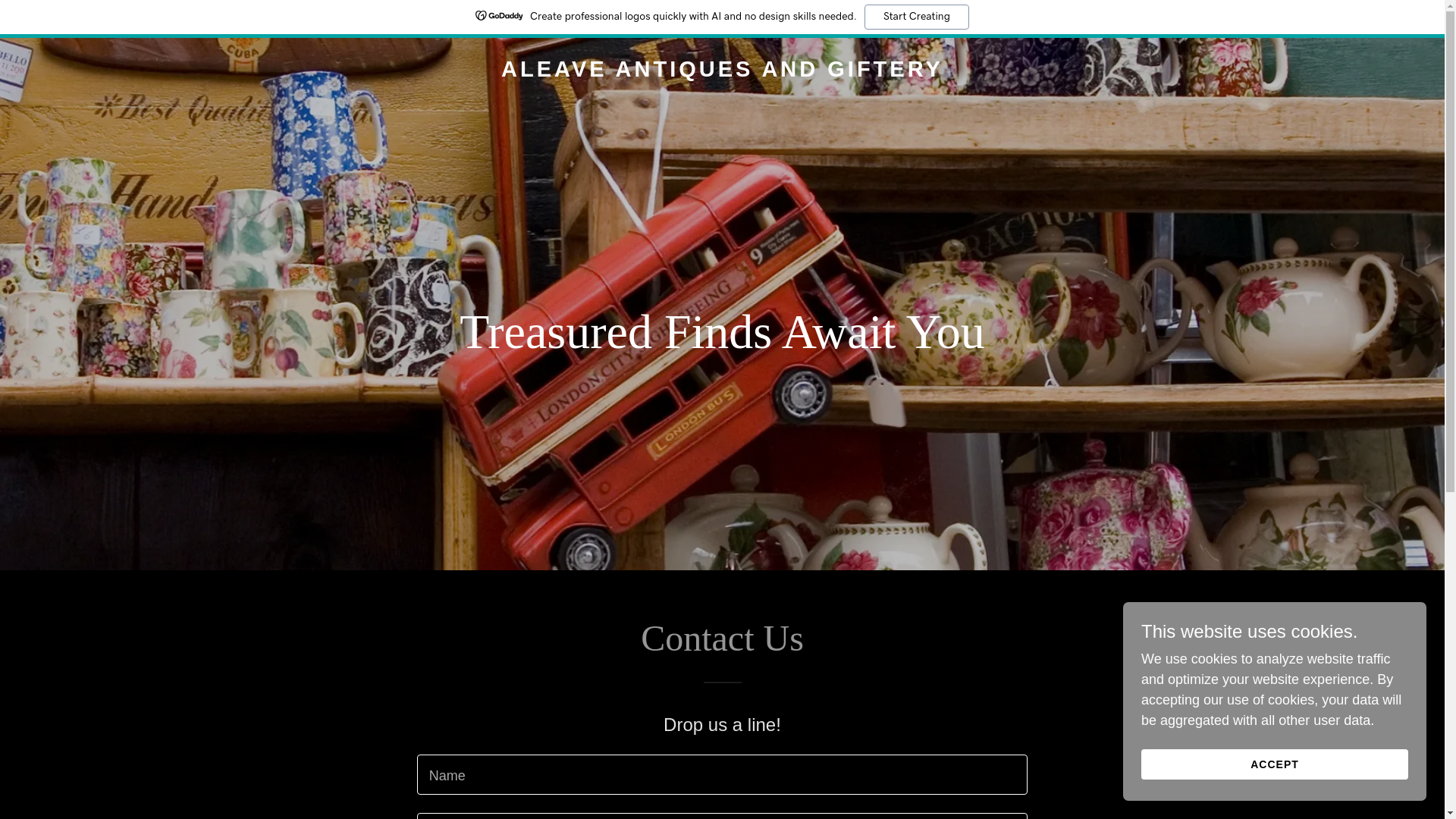 website screenshot of https://aleaveantiquesandgiftery.shop/