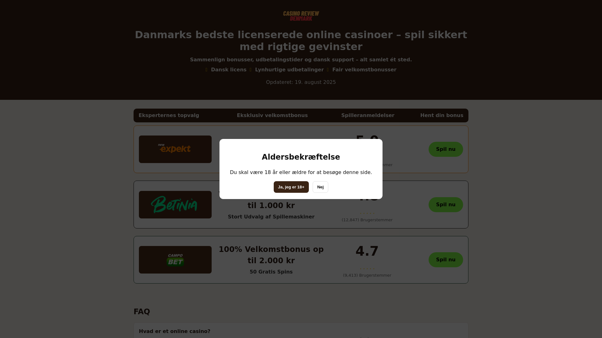 website screenshot of https://casinoreviewdenmark.com/